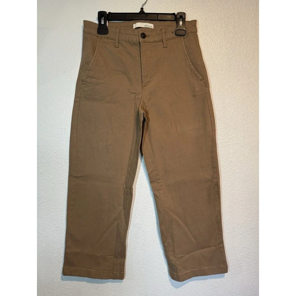 Ella Moss Womens Pants Brown Cropped Wide Leg Pockets High-Rise Belt Loops Sz 6 - Picture 3 of 16